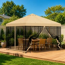 Garden Gazebo 3 x 3 m Outdoor Canopy Cream Polyester Steel Frame Ventilation