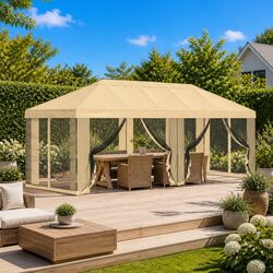 Gazebo Cover with Sidewalls 6 x 3 m Outdoor Canopy Shade Garden Terrace Cream