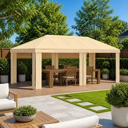 Gazebo Canopy Cover 6 x 3 m Cream Polyester Outdoor Garden Shade Structure