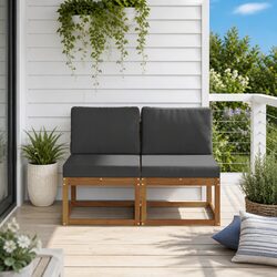 Outdoor Middle Sofa Sectional Unit Brown Modular Seating Acacia Wood Garden