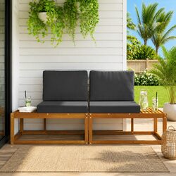 Outdoor End Sofa 2 Piece Modular Sectional Seating Unit Garden Furniture Brown