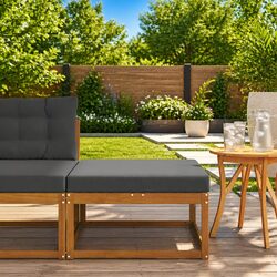 Outdoor Footstool Garden Patio Seating Furniture Brown Modern Slatted Design