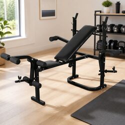 Weight Bench Black Home Gym Fitness Equipment Adjustable Press Curl Leg Station