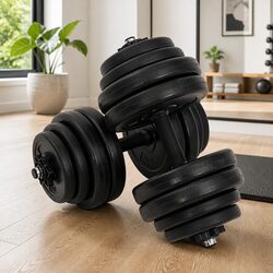 Red Dumbbells 2x15kg Free Weights Set Ergonomic Anti-Slip Handles Home Gym