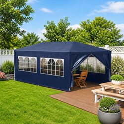 Party Tent 3x6 m Blue Outdoor Canopy Marquee Garden Gazebo with Side Panels Door