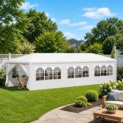 Party Tent 3x9 m Outdoor Gazebo Marquee with Side Panels Door Windows White