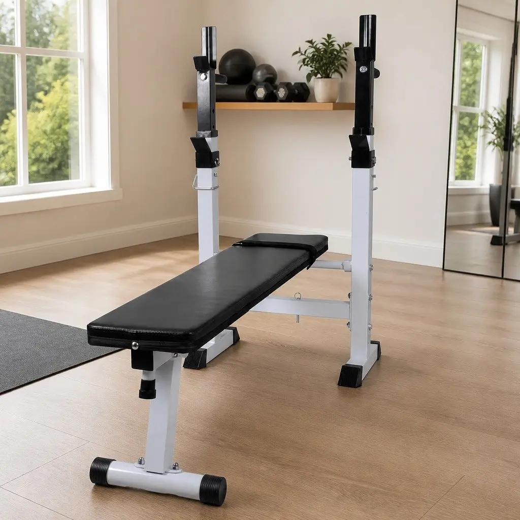 Adjustable Weight Bench Incline Decline Durable Steel Frame Cotton Padded Cushion White