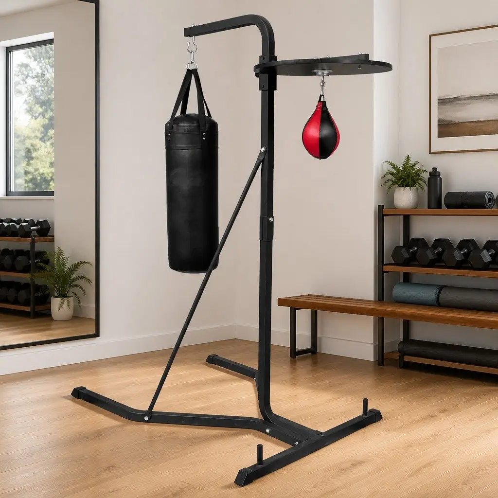 Boxing Stand 2 Way Punching Bag Holder Speedball Platform Black Metal Wood