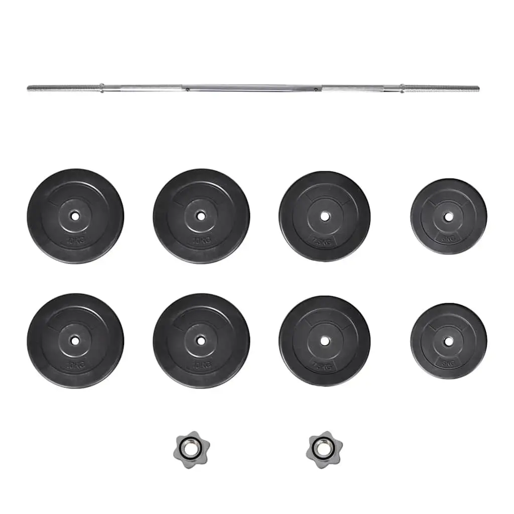 Barbell Set 60 kg Straight Bar with Weight Plates for Home Gym Black