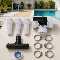 Pool Solar Heater Bypass Kit 3-Way Valve T-Connector Steel Clamps Tube Couplings