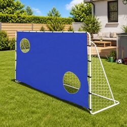 Football Goal Net with Aiming Wall 240 x 92 x 150 cm Steel Frame Blue