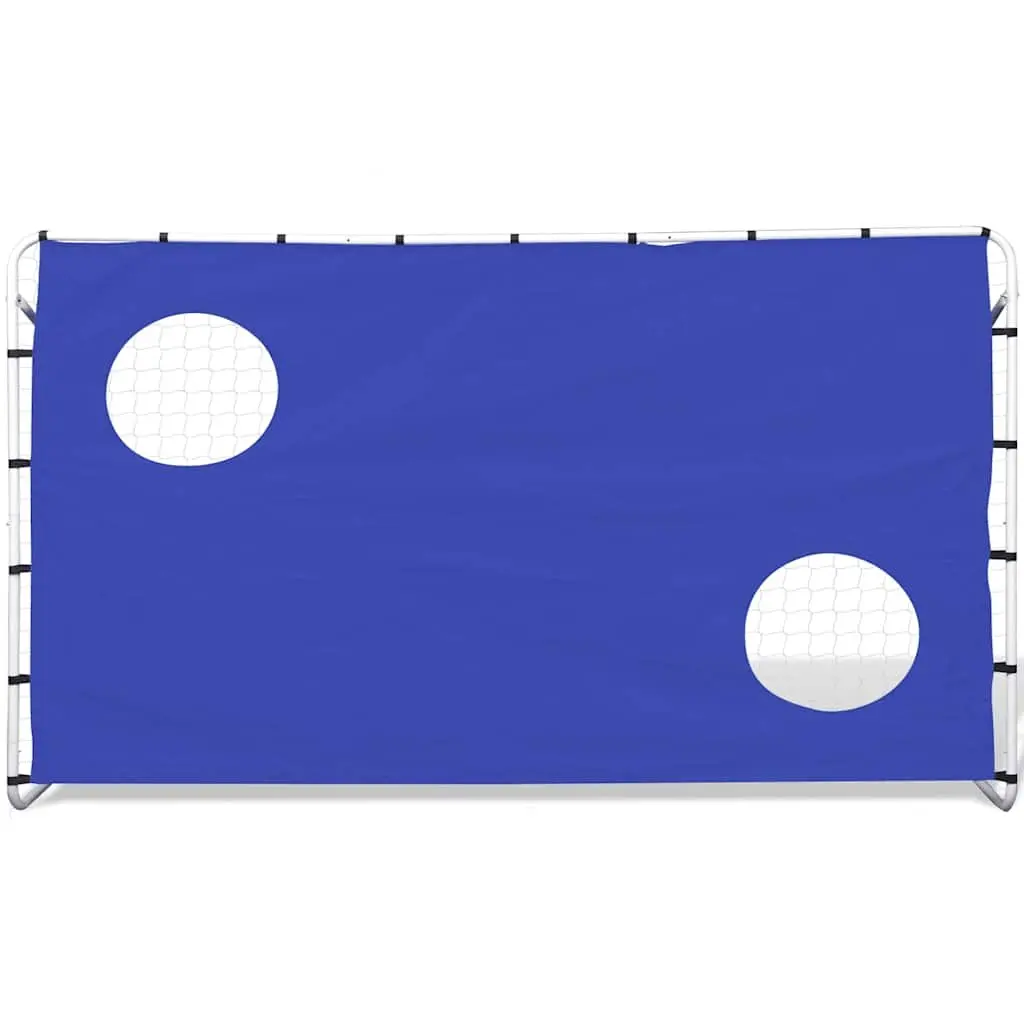 Football Goal Net with Aiming Wall Steel Frame 240 x 92 x 150 cm Blue
