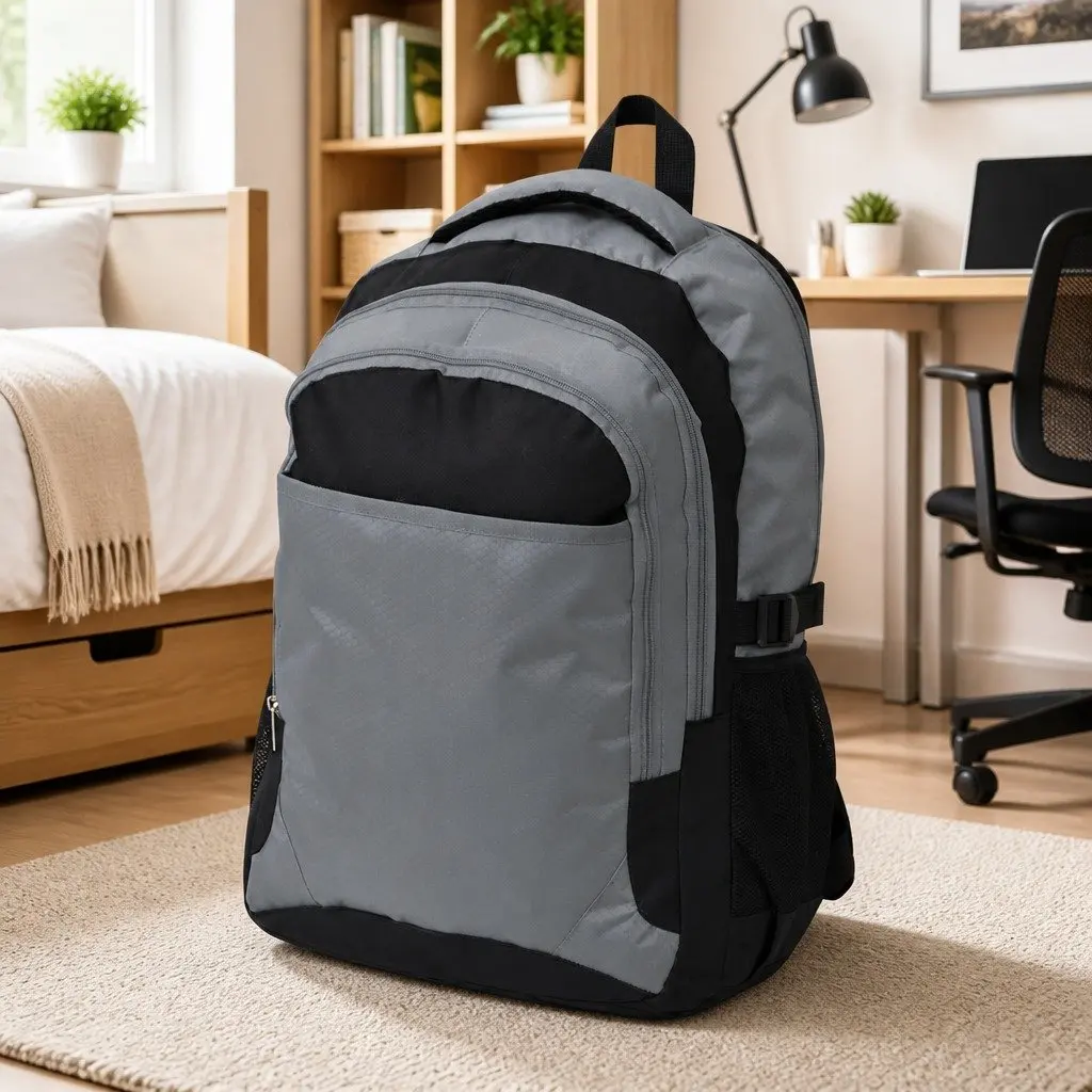 Backpack Large Capacity 40L Grey with Shoulder Straps and Multiple Compartments