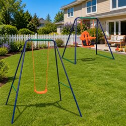 Single and Toddler Swing Set Orange A-Frame Outdoor Play Equipment Kids Garden