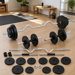 Barbell and Dumbbell Set 30kg Free Weights Home Gym Training Equipment Black