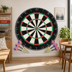 Sisal Dartboard with 6 Steel Tip Darts Professional Indoor Throwing Game Set