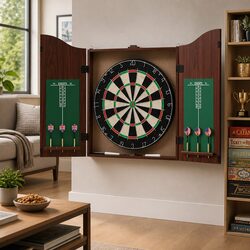 Dartboard and Cabinet Set with 6 Steel Tip Darts Sisal Professional Indoor Game