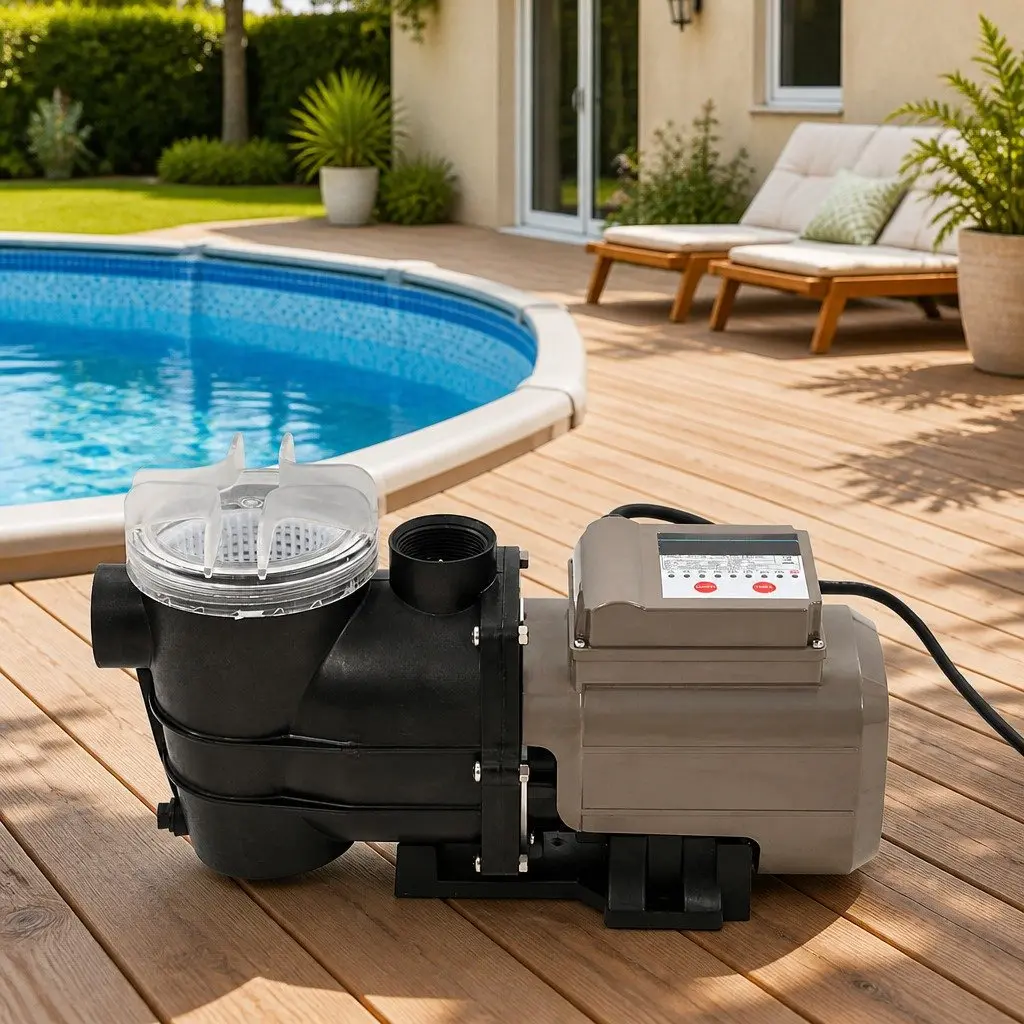 Pool Pump 0.25 HP with Timer 8000 L/h Above Ground Swimming Circulation System Black Steel and Plastic Construction