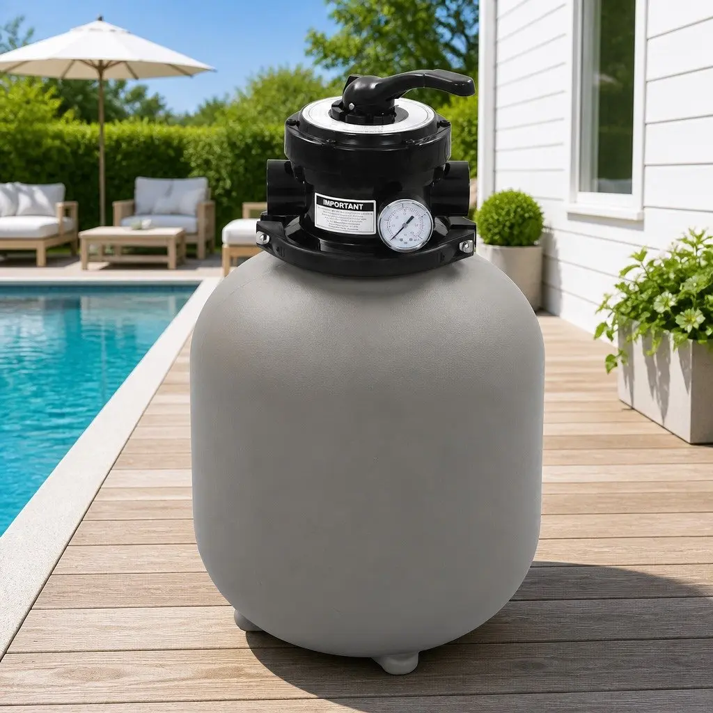 Pool Sand Filter 350mm High-Density Polyethylene 4 Position Multiport Valve Grey Water Purification System