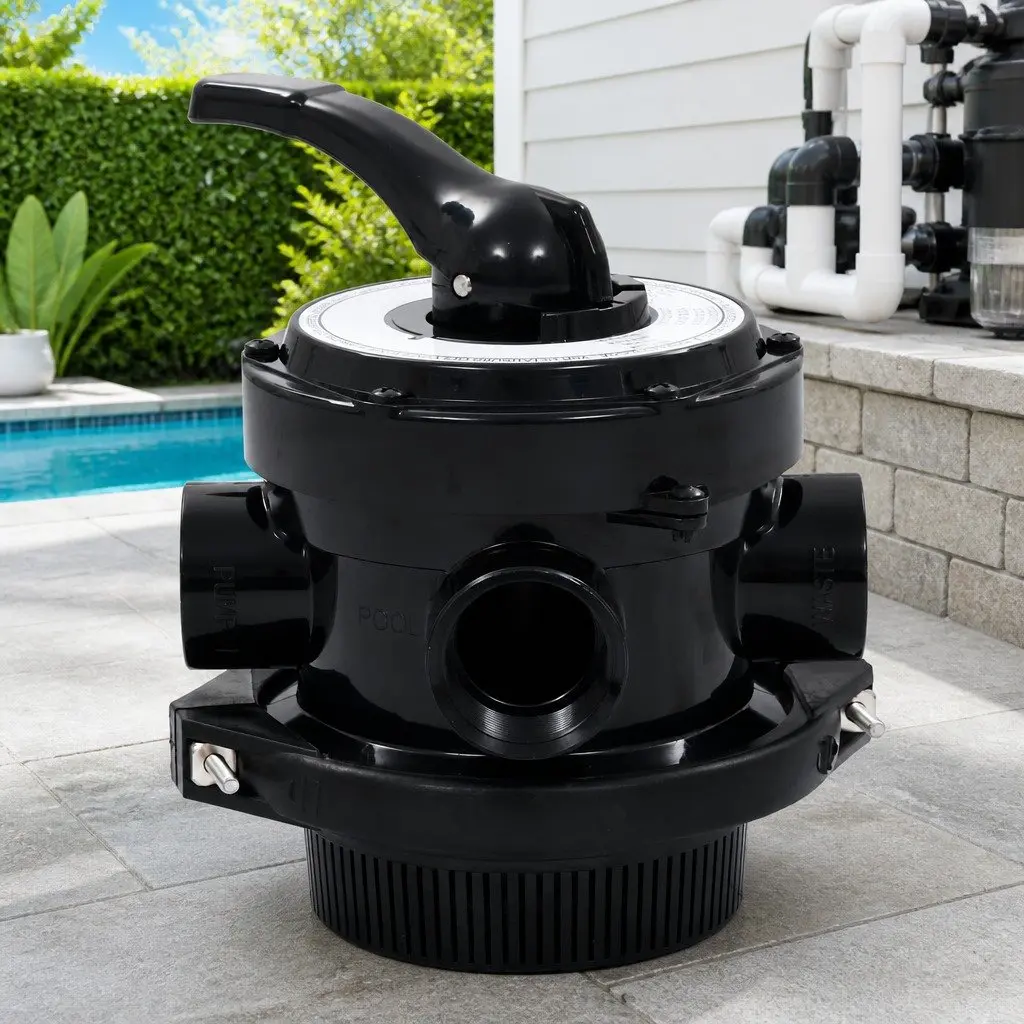 Multiport Valve 1.5 Inch 4-Way Top Mount for Pool Sand Filter with Lever Handle and Integral Pressure Gauge