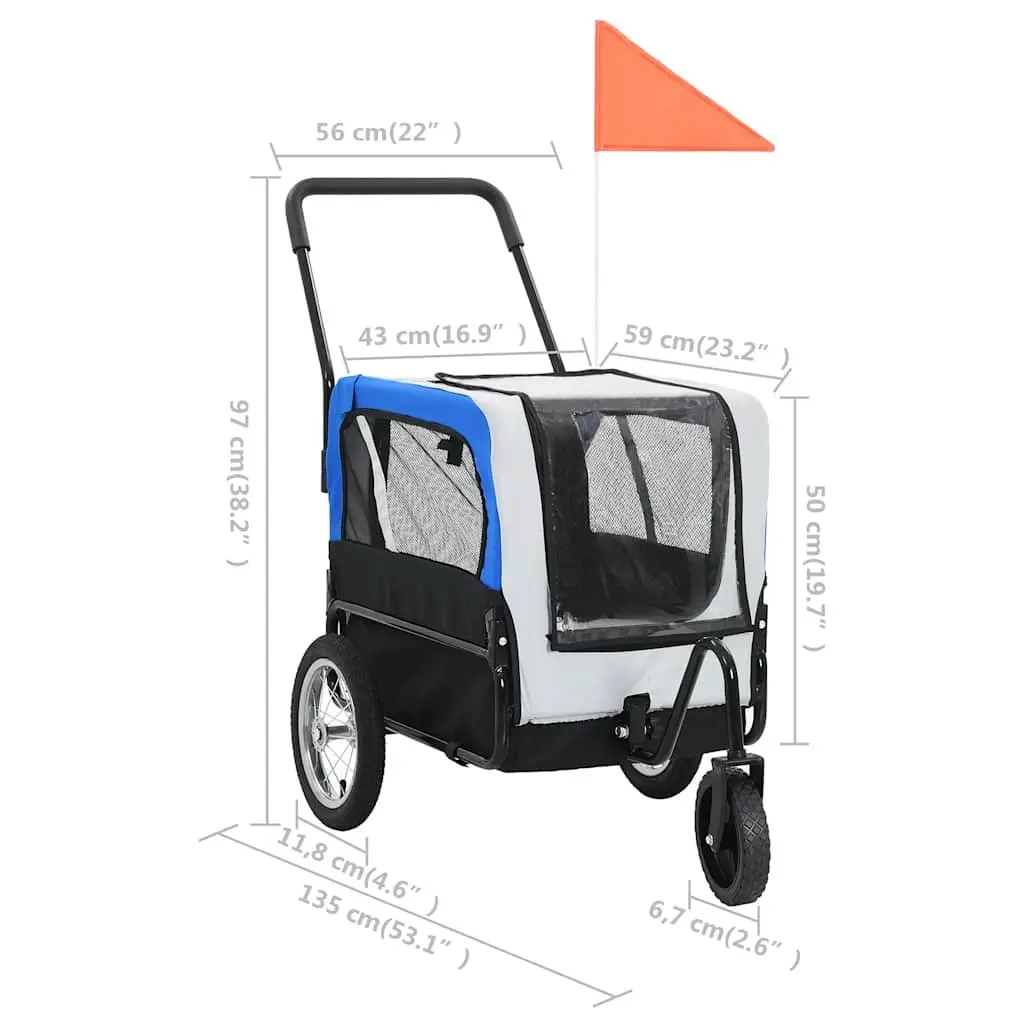 Pet Bike Trailer Jogging Stroller 2-in-1 Dual Entry Grey Steel Frame Oxford Fabric