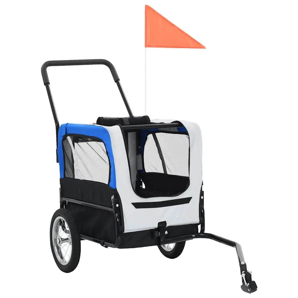 Pet Bike Trailer Jogging Stroller 2-in-1 Dual Entry Grey Steel Frame Oxford Fabric