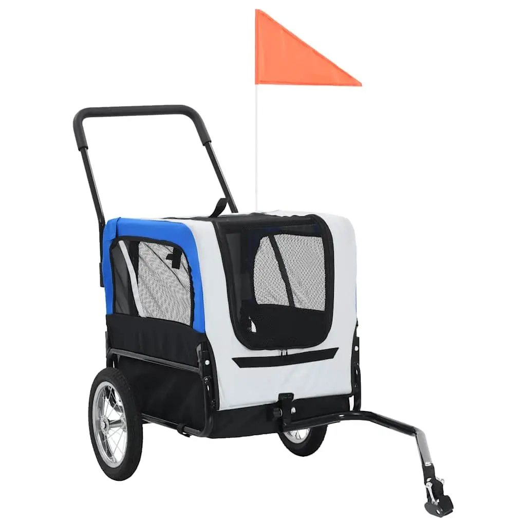 Pet Bike Trailer Jogging Stroller 2-in-1 Dual Entry Grey Steel Frame Oxford Fabric