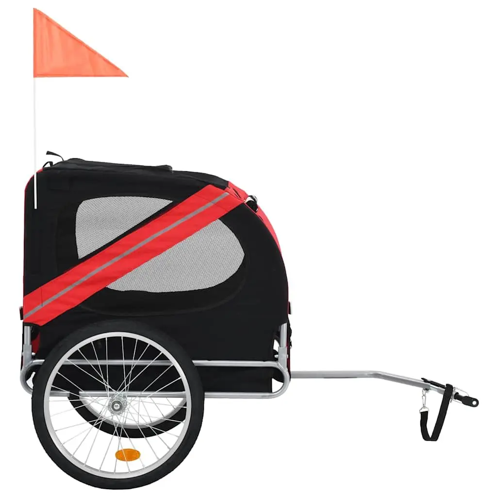 Pet Bike Trailer Foldable Dual Entry Black Steel Frame with Oxford Fabric