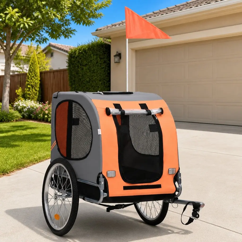Dog Bike Trailer Pet Bicycle Carrier with Mesh Windows Suspension Foldable Grey
