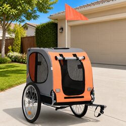Dog Bike Trailer Pet Bicycle Carrier with Mesh Windows Suspension Foldable Grey