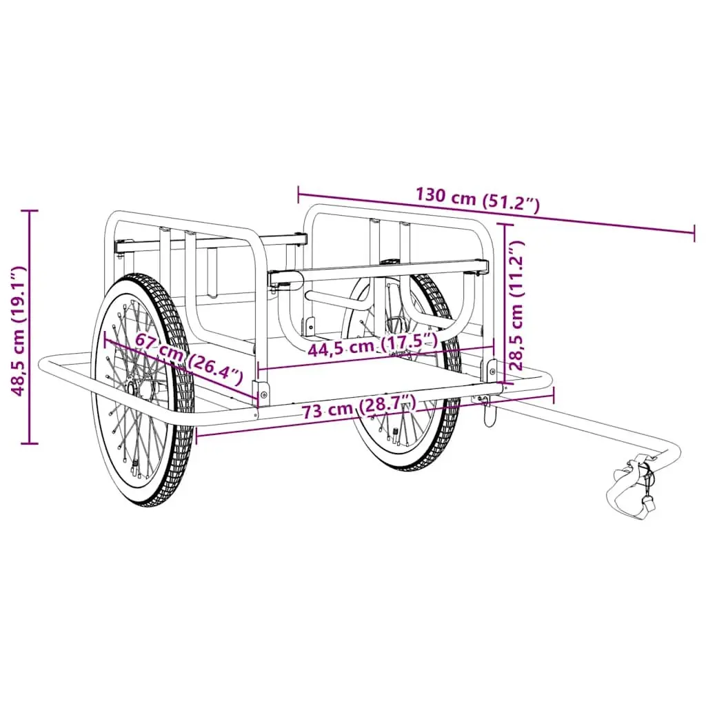 Bike Trailer Two-Wheeled Cargo Hauler Steel Frame Foldable Quick-Release Hitch Black