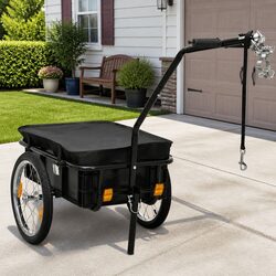 Bike Trailer Hand Wagon Steel Frame Transport Crate 155x60x83cm Black Cargo