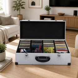 CD Case for 80 CDs Silver Storage Box Organiser Aluminium Trimming ABS