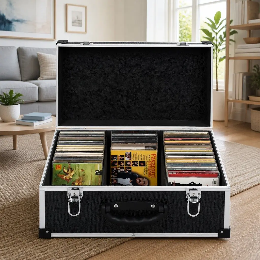 CD Case Black Storage Organiser for 60 CDs with Aluminium Trim and Lock Keys