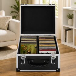 CD Case for 40 CDs Storage Box Organiser Black Aluminium Trimming Lock Keys