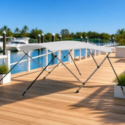 Boat Bimini Top 3 Bow Canopy White Adjustable Width Sun Shade Marine Storage