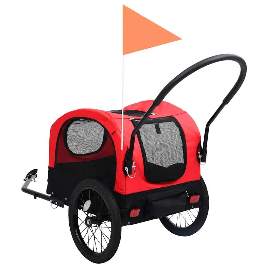 Pet Bike Trailer Jogging Stroller 2-in-1 Conversion Red Black