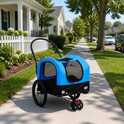 2-in-1 Pet Bike Trailer Jogging Stroller Dog Cart Blue Black Conversion