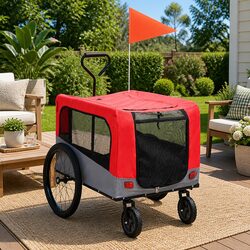Pet Bike Trailer Jogging Stroller 2-in-1 Dog Carrier Red Grey Convertible