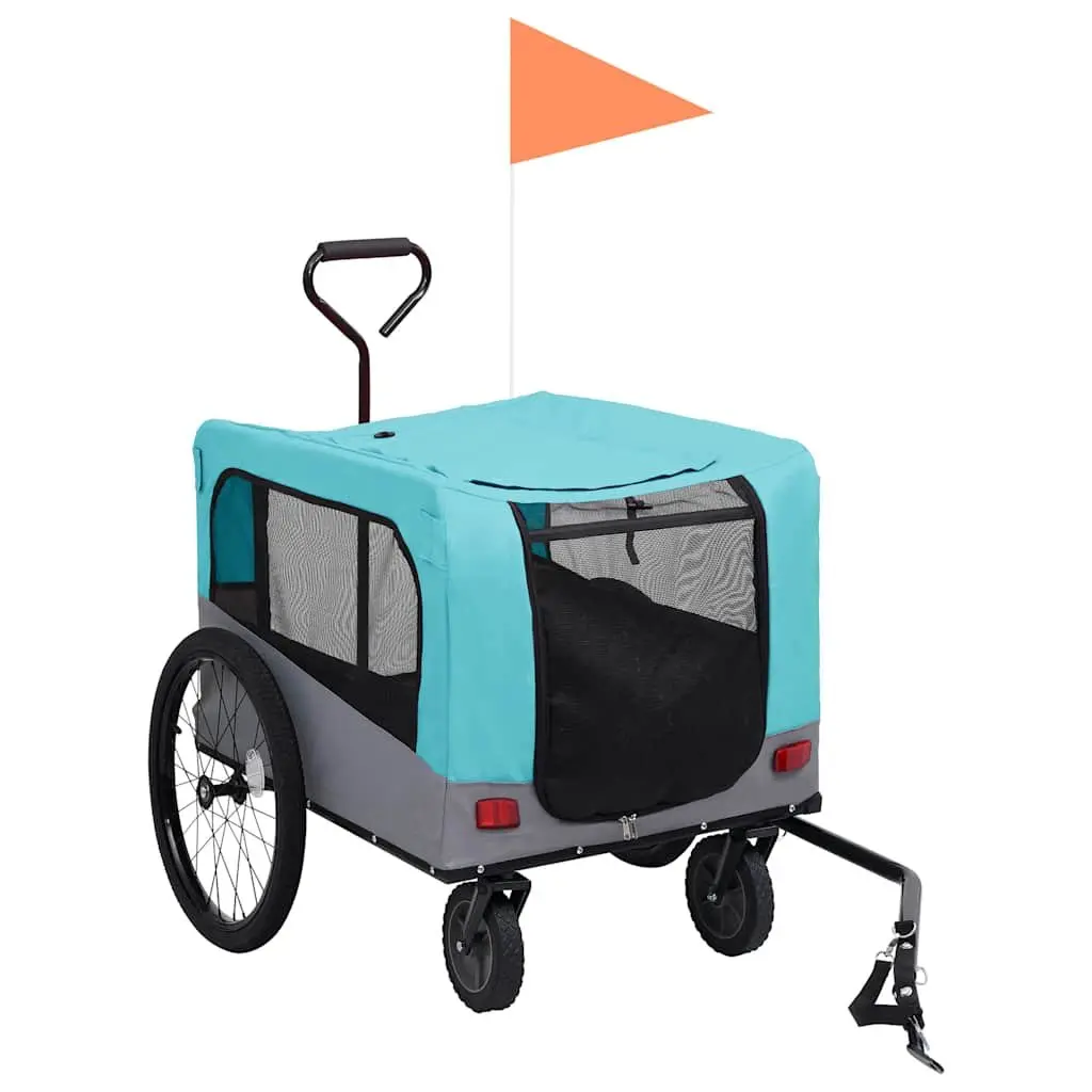Pet Bike Trailer Jogging Stroller 2-in-1 Convertible Blue Grey