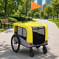 2-in-1 Pet Bike Trailer Jogging Stroller Dogs Cats Yellow Grey Suspension