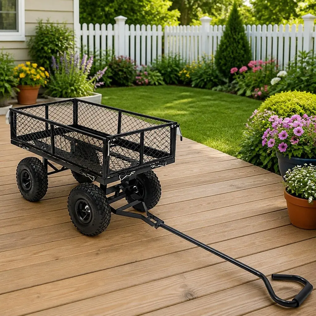 Garden Hand Trolley Heavy-Duty Steel 250kg Load Capacity Pneumatic Wheels Black