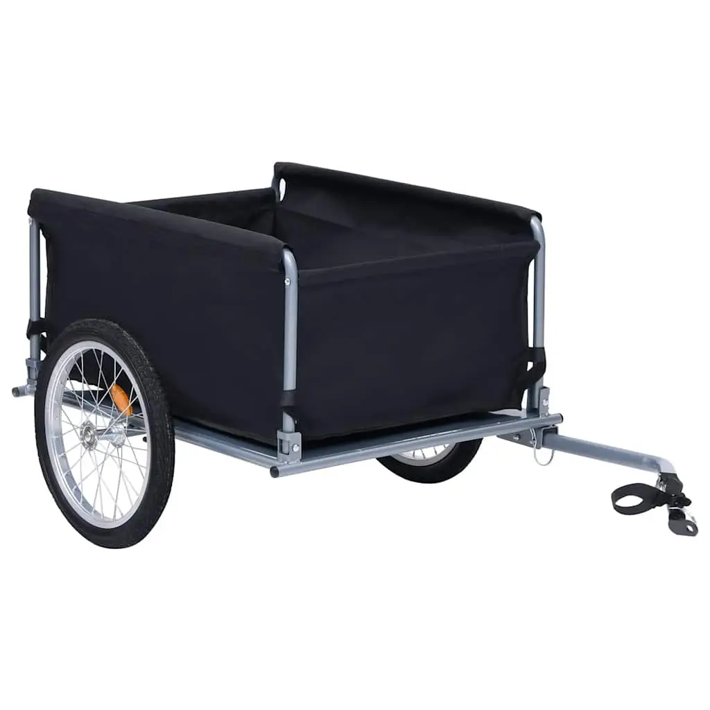Bike Trailer Steel Frame Foldable Cargo Accessory 65kg Load Capacity Black