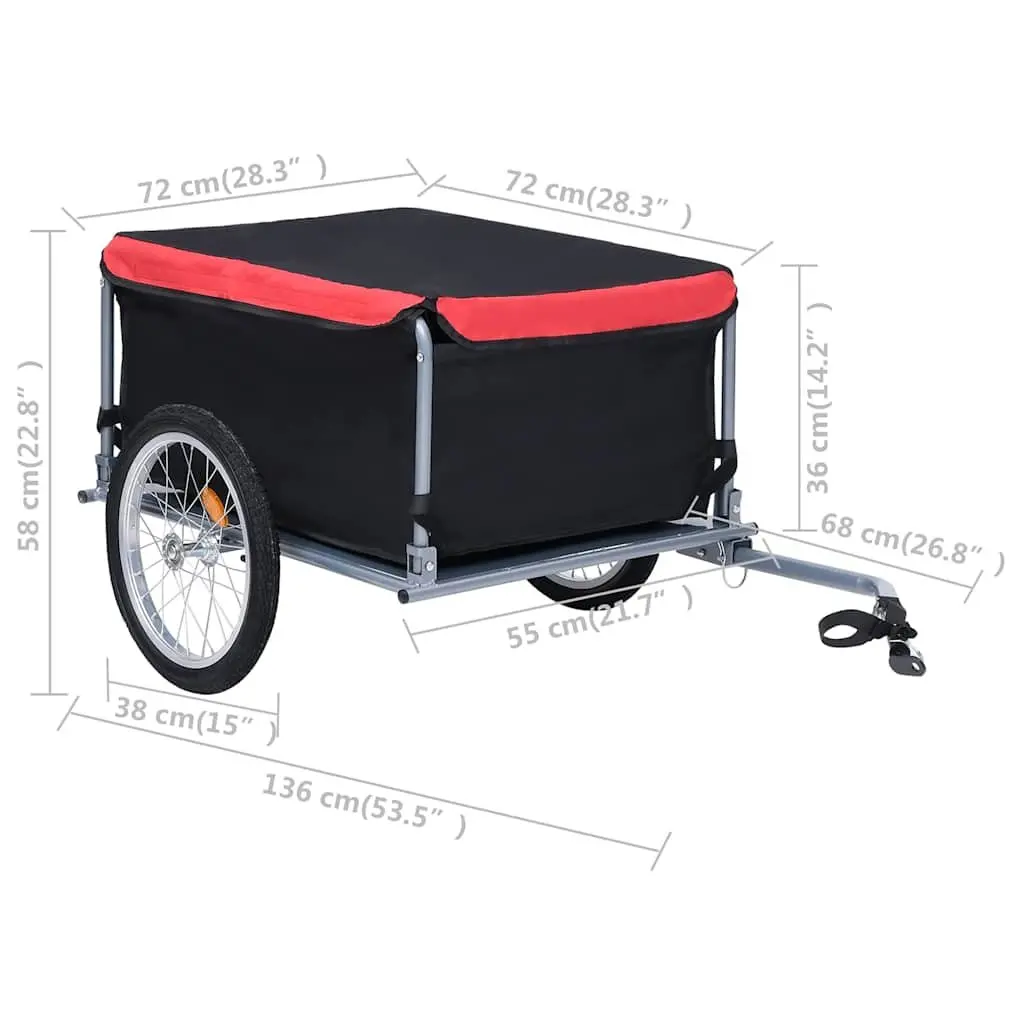 Bike Trailer Steel Frame Foldable Cargo Accessory 65kg Load Capacity Black