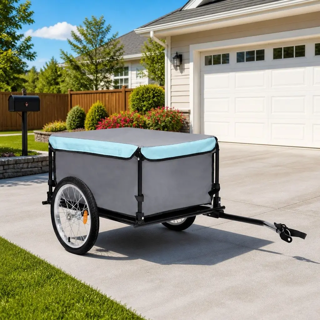 Bicycle Trailer 65kg Load Capacity Foldable Grey Steel Frame Water Resistant Polyester