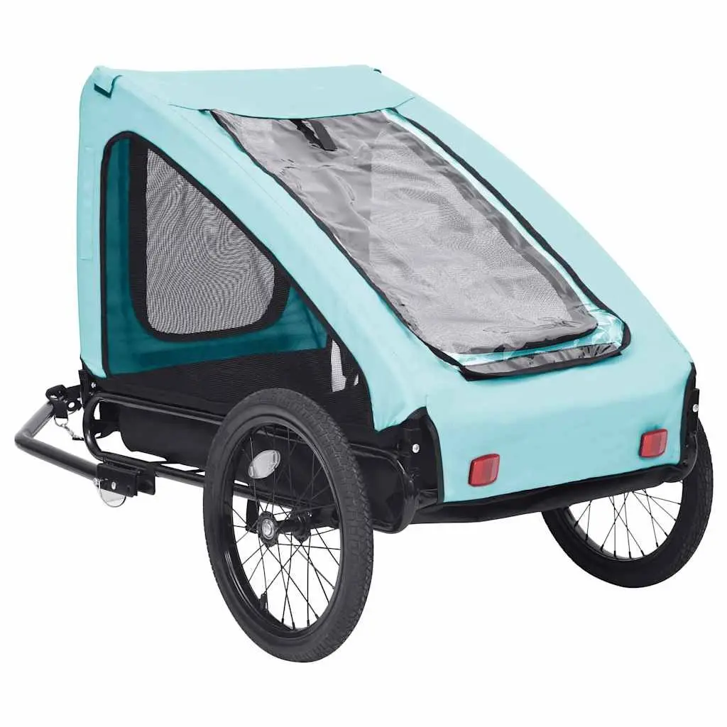 Pet Bike Trailer Folding Blue Steel Frame Oxford Fabric with Mesh Windows Quick Release Hitch