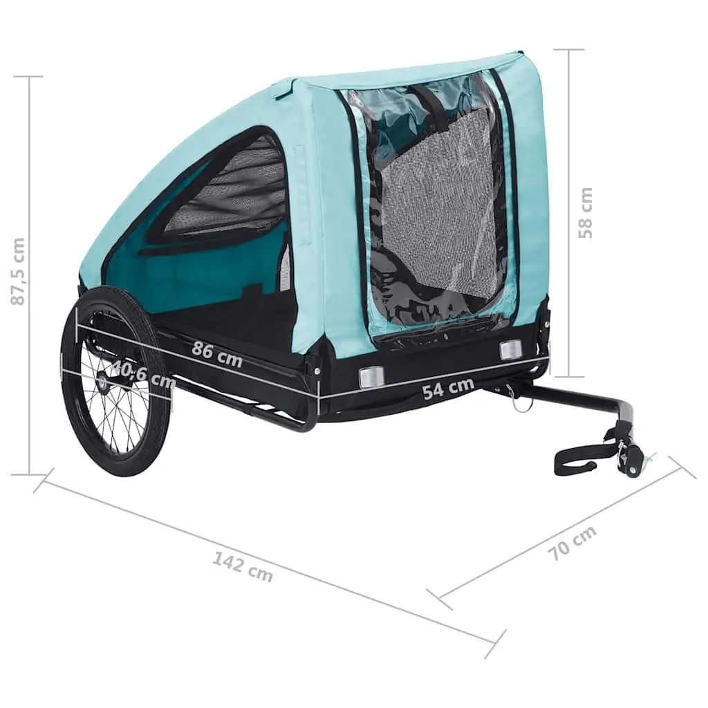 Pet Bike Trailer Folding Blue Steel Frame Oxford Fabric with Mesh Windows Quick Release Hitch
