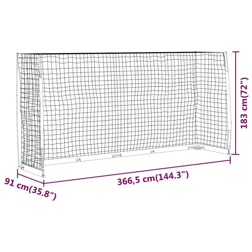 Foldable Soccer Goal 366.5x91x183 cm Steel Frame Portable Football Training Net