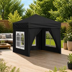 Folding Party Tent with Sidewalls 2x2 m Black Outdoor Canopy Gazebo Marquee
