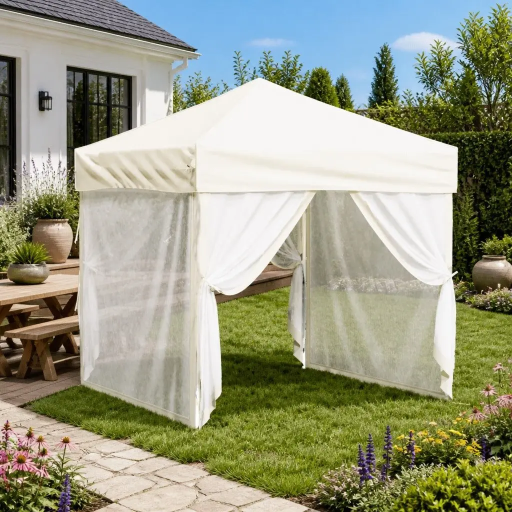 Folding Party Tent with Sidewalls 2x2m Cream Outdoor Gazebo Canopy